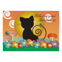 Retirement Card with Black Cat watching a sunset