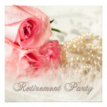 Retirement party invitation with roses and pearls