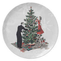 Retro 1940s Christmas Tree Plates