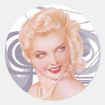 Retro 1940s Pinup Round Stickers