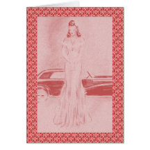 Retro 1940s Woman & Car Card
