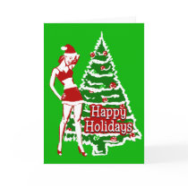Retro 1950's Pin up girl Santa holiday card