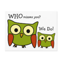 Retro 1960's Owl Miss You Postcard