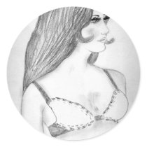 Retro 70's Fashion Model Round Sticker