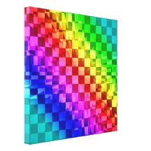 Retro 80s punk rainbow check pattern canvas print