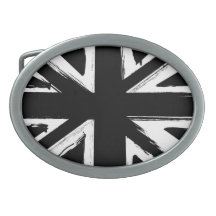 Retro abstract black union jack design oval belt buckles