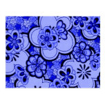 Retro Abstract Flowers Sapphire Blue Postcard