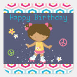 Retro African American Roller Skating Birthday Sticker