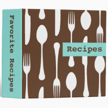 Retro aqua white and brown kitchen recipe binder