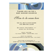 Retro Art Deco Jazz Vintage Blue Boy Baby Shower Invites