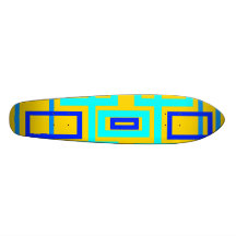 Retro baby blue squares on yellow custom skate board