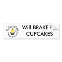 Retro Bakery Will BRAKE for CUPCAKES bumper sticke Bumper Stickers