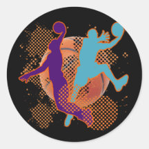 RETRO BASKETBALL PLAYERS ROUND STICKER