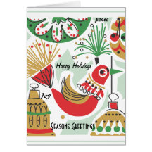 Retro Bird and Blubs Christmas Card