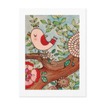 Retro bird, branch, and flowers postcards