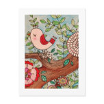 Retro bird, branch, and flowers postcards