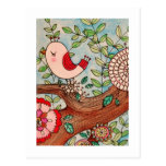 Retro bird, branch, and flowers postcards