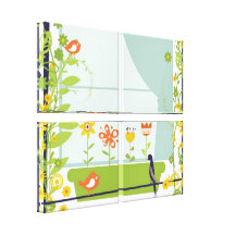 Retro birds and flowers Canvas Print