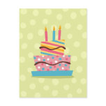 Retro birthday cake on green background postcard