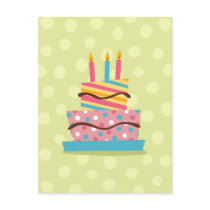 Retro birthday cake on green background postcard
