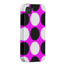 Retro Black and White Polka Dots on Fuchsia Pink iPhone 4 Cases