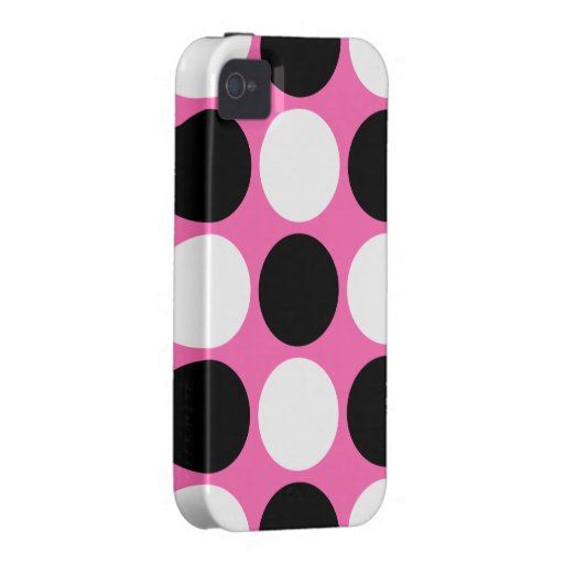 Retro Black and White Polka Dots on Hot Pink iPhone 4/4S Case