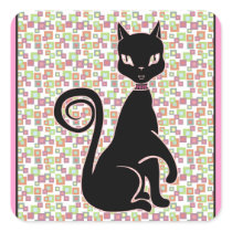 Retro Black Cat Square Sticker