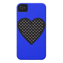 Retro Black Heart White Polka Dots Blue Background iPhone 4 Cover