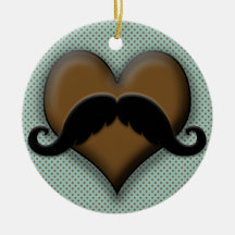 Retro Black Mustache on Brown Heart Christmas Tree Ornament