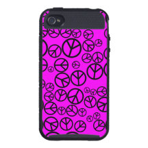 Retro Black Peace Signs on Fucshia Pink iPhone 4/4S Cases