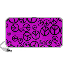 Retro Black Peace Signs on Fucshia Pink iPod Speakers