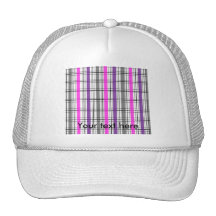 Retro black pink and white plaid trucker hat