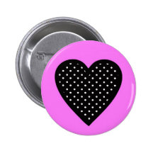 Retro Black Polka Dot Heart on Pink Background