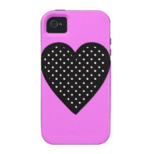 Retro Black Polka Dot Heart on Pink Background iPhone 4 Cover