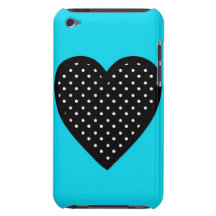 Retro Black Polka Dot Heart on Teal Background Barely There iPod Cover