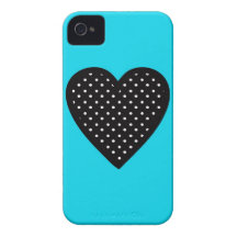 Retro Black Polka Dot Heart on Teal Background iPhone 4 Cases