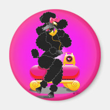 Retro Black Poodle on Phone Refrigerator Magnet