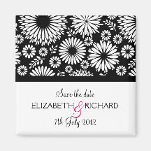 Retro black white flowers 'Save the date' Magnet