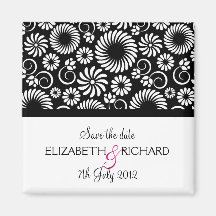 Retro black white flowers 'Save the date' Magnet