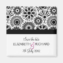 Retro black white flowers 'Save the date' Magnet