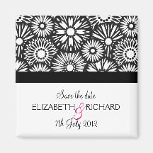 Retro black white flowers 'Save the date' Magnet