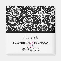 Retro black white flowers 'Save the date' Magnet