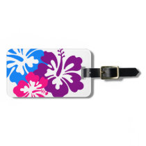 Rétro bleu tropical et pourpre de rose de fleurs étiquettes à bagages