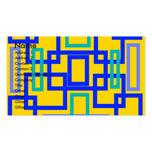 Retro blue multicolored squares on yellow business card