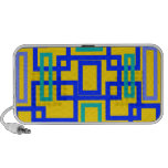 Retro blue multicolored squares on yellow portable speakers