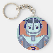 Retro Blue Robot Kids Keychain