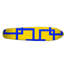 Retro blue squares on yellow skate board