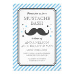 Retro blue stripes little man moustache baby showe custom invites