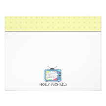 Retro Blue TV Set Flat Notecards Custom Invites