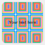 Retro blue yellow and green squares square sticker